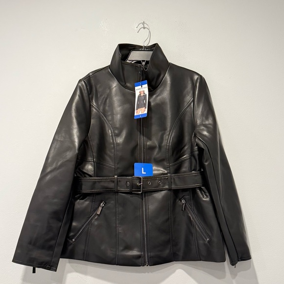 Kenneth Cole Women's Belted Faux Leather Jacket - Picture 7 of 14